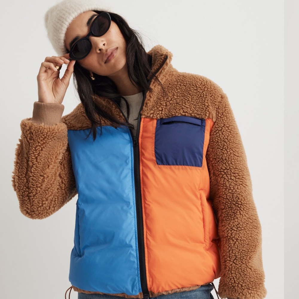 KULE Teddy Jacket - Vibrant Blue, Orange, and Warm Brown